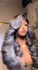 Smokey Silver Bounce Wig – 20” | 300g | 5x5 Closure - Image 2