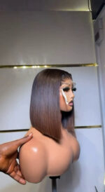 Brown Highlight Silky Short Bob Wig – 5x5 Closure - Image 2