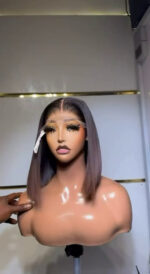Brown Highlight Silky Short Bob Wig – 5x5 Closure