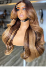 Caramel Mocha Highlight Bounce Wig – 22” | 400g | 5x5 Closure