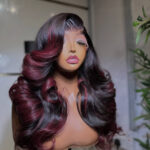 Burgundy Highlight Layered Bounce Wig – 20” | 300g | 5x5 Closure