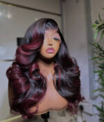 Burgundy Highlight Layered Bounce Wig – 20” | 300g | 5x5 Closure